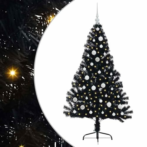 vidaXL Artificial Pre-lit Christmas Tree Black 150 cm PVC, Modern Cone-Shaped Outdoor Christmas Tree, USB Holiday Lighting, LED Display, Festive Seasonal Decor for Living Room Garden