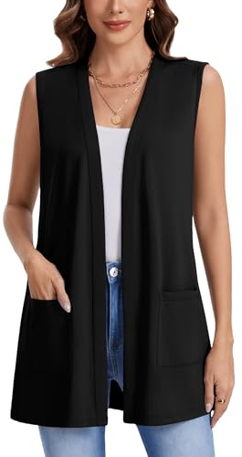 Actcat Cardigan da donna senza maniche leggero aperto davanti casual vestibilità ampia gilet con tasche 2026
