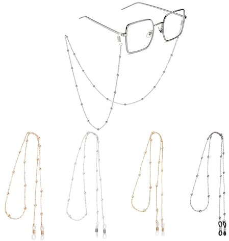 Lxtness 4 Stück Perlen Brillenkette Damen Gold Silber Schwarz Glasses Chain | Modische Brillenketten Dünn Brillenkette Perlen Brillen Kette Brillenband Eyeglass Chain für Brille Brillen Sonnenbrille Mask