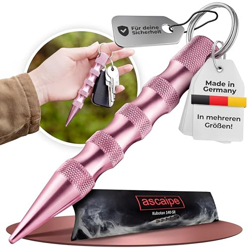 Kubotan Selbstverteidigung Schlüsselanhänger mit Glasbrecher – Survival-Tool für unterwegs - Grip Griff - Ideal für Frauen & Männer, Pendler & Reisen, Druckverstärker & Notfallhammer (L - Pink)