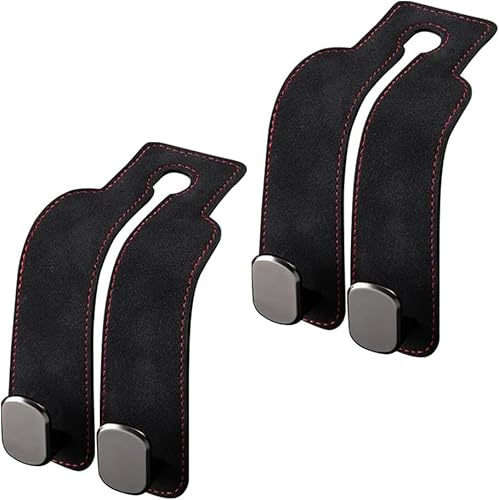 Car Back Seat Headrest Hooks,Car Seat Back Double Hook Auto Hooks 2 in 1 Car Hanger Storage Purse Holder Mobile Phone Holder Universal Leather Organiser Bag Hooks for Grocery Bags Purses (Black-2pcs)