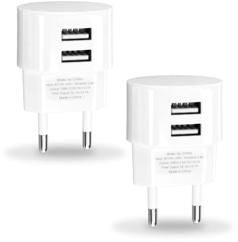Adaptador USB Doble 5V 2.1A 2Pzs, Cargador Plano Ultrafino Universal | Carga 2 dispositivos, Diseño ultrafino, Compatible con todos los USB