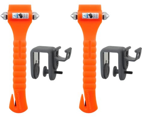 Lifehammer Brand Car Safety Hammer, The Original Emergency Escape and Rescue Tool with Seatbelt Cutter, Made in The Netherlands, Orange (2-Pack)