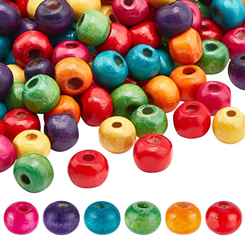 PandaHall – Set mit 20 runden Perlen aus Holz, natürliche Farbe, 16 x 15 mm, Loch: 4 mm, Multicolor 2, 7x6mm