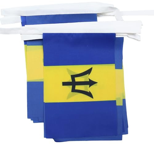 AZ FLAG Barbados Bunting 6 m 20 flags Light Polyester 21x15 cm | Indoor and outdoor use Barbadian 20 ft flag bunting flags stitched onto reinforced tape lightweight polyester