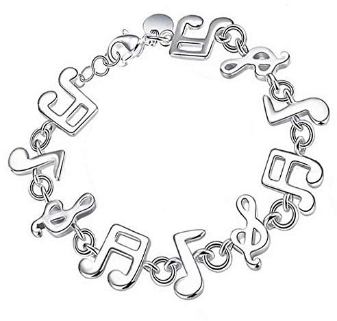 Onefeart Sterling Silber Armband für Frauen Mädchen Musik Stil Musik Festival Geschenk Hinweis Design 18x1.4CM Silber