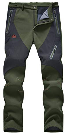 YSENTO Men's Fleece Lined Ski Snow Pants Winter Waterproof Softshell Insulated Hiking Cargo Pants Green Size 32