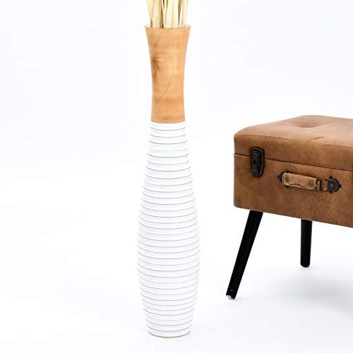 Leewadee Jarrón Grande De Suelo – Jarrón Alto De Madera De Mango para Ramas Decorativas, 70 cm, Color Natural Blanco