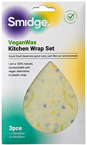 Smidge 3-Piece Vegan Wax Wrap Kitchen Set - Reusable Plant-Based Sandwich Wraps, Eco-Friendly Food Storage, Cruelty-Free Lunch Kit