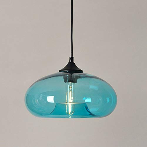 SAILAG LIGHT Pendellampe Blau Glas Schatten Vintage E27 Fassung Elliptisch Kugel Design Pendelleuchte-Schirm Höhenverstellbar Aufhängung-Lampe für Esszimmer Esstisch Schlafzimmer Flur Bar Cafe,φ28CM