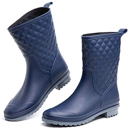 Hitmars Stivali Pioggia Donna Stivaletti Gomma Giardini Chelsea Bassi Lavoro Antiscivolo Ankle Boots Blu Numero 38 EU