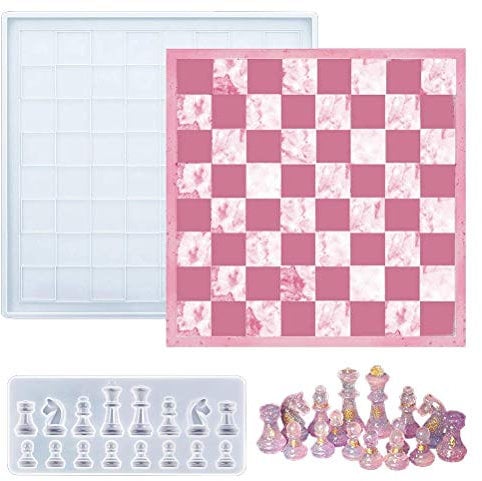 Tianbi Chess Board Resin Mold Set,Silicone Resin Casting Molds,Chess Pieces 3D Mold Chess Board Epoxy Casting Mold for DIY Art Crafts Jewelry Making Epoxy Polymer Clay Crafting