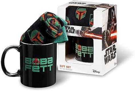 Disney The Mandalorian Tasse und Socken Star Wars Geschenke Set Baby Yoda Boba Fett (Boba Fett Schwarz AOP)