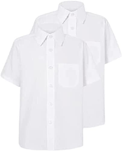 Pack of 2 Boy's School Uniform Button Down Short Sleeve Shirt 4yrs-18 yrs (9-10 Years) White