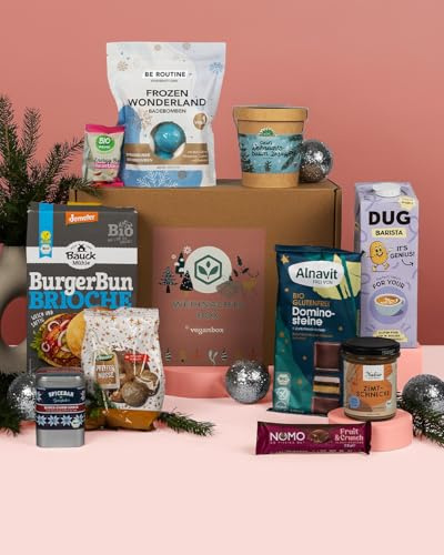 VEGAN BOX® Geschenkbox Weihnachten | 11 Ausgewählte Vegane Leckereien für die Weihnachtszeit | Vegane Geschenkbox
