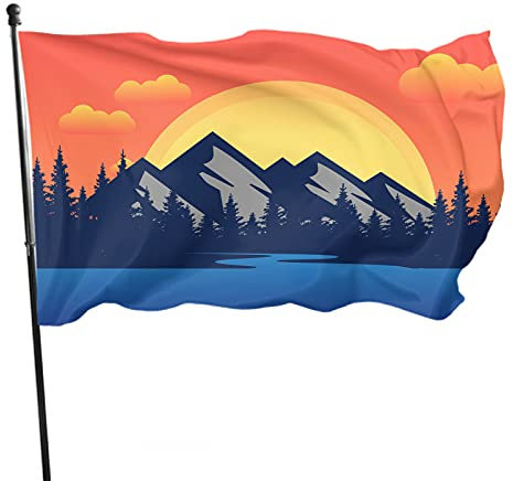 IBILIU Bergflagge, 90 x 150 cm, für den Außenbereich, Bäume, See, Fluss, Sonnenaufgang, Landschaft, Gartenflaggen, Hausflaggen, Flaggen, Banner Dekoration für Innenhof, Veranda, Rasen