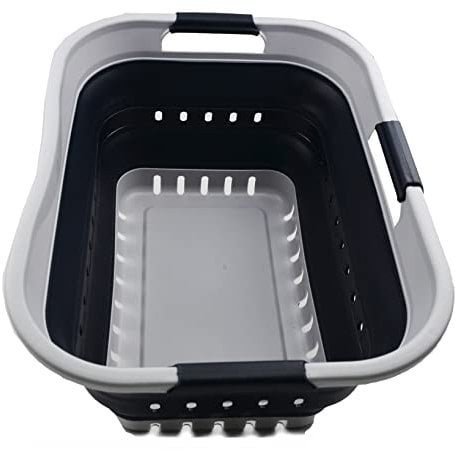 SAMMART Wäschekorb aus Kunststoff, zusammenklappbar, 30 l, mit 3 Griffen, faltbar, Aufbewahrungsbehälter, Organizer, tragbare Waschwanne, platzsparender Korb (Grau/Schiefergrau)
