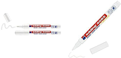 edding 4095 Kreidemarker - weiß - 2 Kreidestifte - Rundspitze 2-3 mm - Kreidestift für Tafel abwischbar - zum Beschriften von Fenster, Glas, Spiegel - Tafelstift mit deckenden Farben