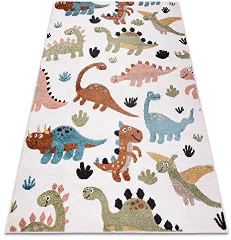 rugsx Teppich Fun Dino Kinderteppich für Babyzimmer, Spielteppiche, Kinderzimmer, Moderne, Dinosaurier Creme 160x220 cm