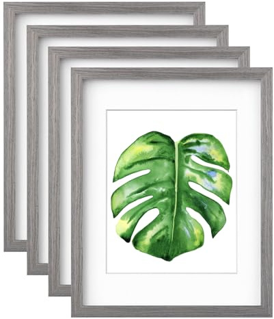 EGOFINE 14x11 Picture Frame,100% Solid Wood Frames with 10x8 Mat,14x11 Photo Frames with Plexiglass,35.6x27.9cm Poster Frame for Tabletop and Wall Mounting,Light Grey,4 Pack