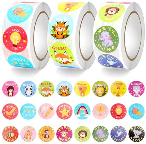 Belohnungssticker Motivationsaufkleber für Kinder, 2000 Stück Selbstklebende Lehrer Belohnung Aufkleber mit 32 Süßer Motive für Lehrer Eltern Belobigung im Unterricht und zu Hause(4 Rolle)