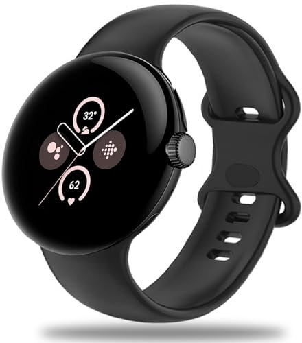 Miimall Neuere Armband Kompatibel mit Google Pixel Watch 2/1 Armband, Weiche Silikon Replacement Watch Strap Uhrenarmband Sport Armbänder für Google Pixel Watch 2/1 Schwarz -Groß