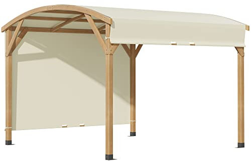 Outsunny Pergola avec Toile de Toit rétractable et Toit en Forme d'arche Protection UV 3 x 3 m Structure en Bois paroi latéral Beige