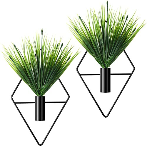 Cindeer 2 Pièces Jardinières Suspendues en Métal Vase Mural Géométrique avec Plante Artificielle Porte-Plante Suspendu Moderne Pot à Suspendre Géométrique pour Décoration (Noir, Plante Aquatique)
