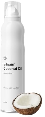 Vilgain Coconut Oil Cooking Spray 100% Coconut Oil with 93% MCT, Heat-Stable & Vegan, Perfect for Pancakes, Dishes & Baking, Eco-Friendly Production, Sugar-Free, 200ml (Coconut)
