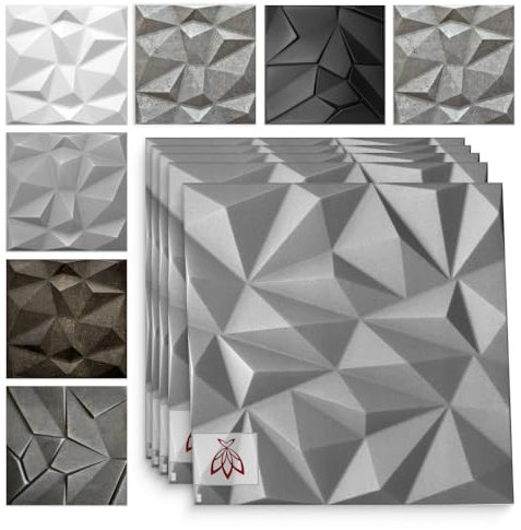 Eurodeco 3D Wandpaneele - 3D Wandverkleidung Paneele - Dekoren Deckenpaneele - Wanddeko Platten - Wandtattoos aus Polystyrol XPS Styropor - 50 x 50 cm, 3 mm Stärke, Zirkon Grau, 12 Stück (3m²)