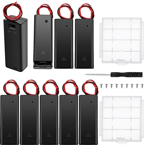 9 PCS AA Battery Holder, KUOQIY 1.5V AA Battery Holder Case with ON/Off Switch & Wire Leads & Cover, with 2 PCS Plastic Battery Storage Box & Screwdriver & Screws