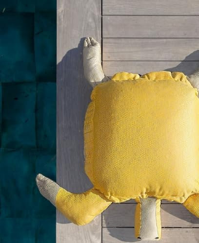 Casa Padrino Luxus Sitzsack Schildkröte Gelb/Grau 135 x 100 x H. 35 cm - Schwimmender Sitzsack - Handgefertigtes Sitzkissen - Garten Deko - Terrassen Deko - Pool Deko - Luxus Accessoires