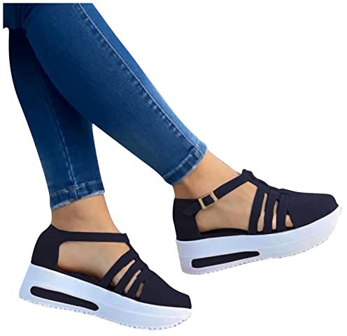 Sandalen Damen Sommer Keilabsatz Schuhe Sommerschuhe Plateau Sandalen Sommer Schuhe Für Frauen Elegant Ortopädicheschuhe Espadrilles für Keilabsatz Sneaker Einfarbig Strandschuhe Frauen