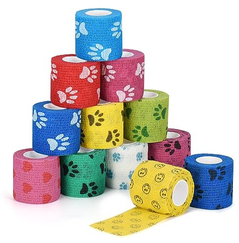 Sagafly 12 Rotoli Benda Elastica Coesiva 5cm x4.5m Bendaggio Adesiva Autoadesiva Benda Coesive Nastro Elastico