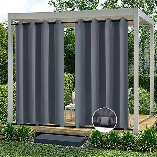 Rosnek Outdoor Curtains Waterproof,Windproof Design Pergola Curtains W 52 x L 84 with Top Grommets,Gazebo Panel Bottom Fixable Thermal Insulated for Garden,Patio,Pergola(1 Panel,Dark Grey)