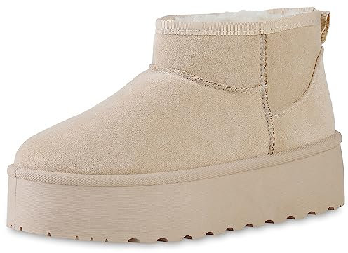 VAN HILL Damen Plateau Boots Trendy Schuhe 840485 212933 Beige 37