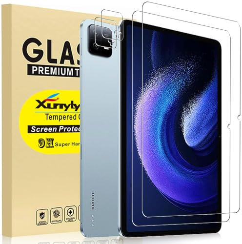 XunyLyee [2 Pack Protector de Pantalla para Xiaomi Pad 6 / Pad 6 Pro 11 pulgadas,con [2 Piezas] Protector de Lente de Cámara, Dereza 9H, HD Transparent Anti-burbujas Antigrietas
