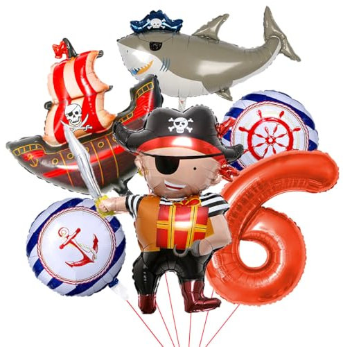 SNOWZAN Piratenschiff Ballon Piraten Kindergeburtstag Piratenschiff Luftballons Piratengeburtstag Piraten Geburtstagsdeko 6 Jahre Piraten Deko Kindergeburtstag Luftballons Piratenschiff Folienballon