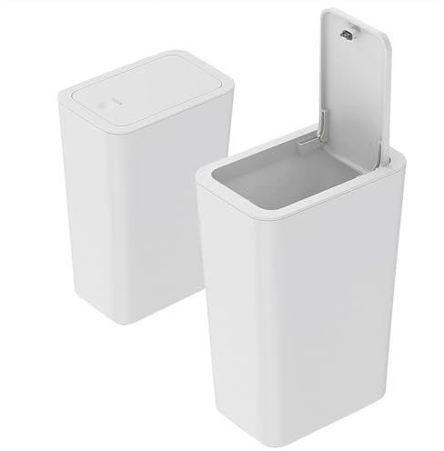 2 Stück Mülleimer Bad,9L Mülleimer Küche,Schmaler Mülleimer Mit Deckel Mülleimer Geruchsdicht Pop-Up Deckel PP Material für Bad,Küchen,Büro,Wohnzimmer,Schlafzimmer,WC Mülleimer(Mülleimer Weiß)
