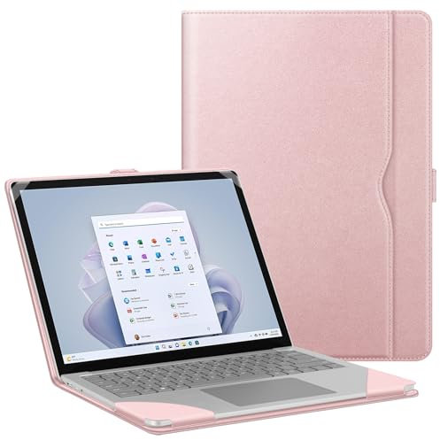 FINTIE Sleeve Case for 13.5 Inch Microsoft Surface Laptop 5/4/3/2 (Model: 1951/1868/1958/1950/1867/1769), Premium PU Leather Protective Folio Book Cover with Large Pocket, Rose Gold