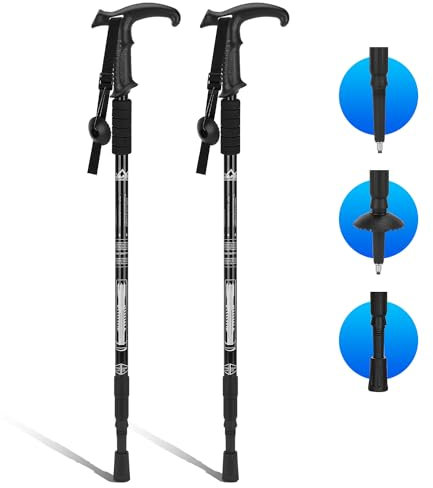 supregear Trekkingstöcke, 2er-Pack Leichte Aluminium-Wanderstöcke 3-Teilig Verstellbare Stoßfeste Teleskop Wanderstäbe mit T-Griff für Kinder Erwachsene Senioren Männer Frauen Camping Backpacking