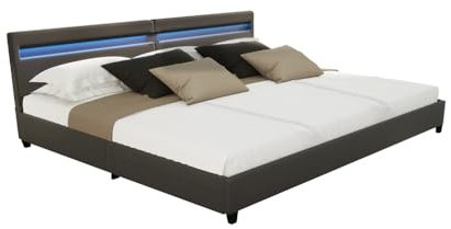Home Deluxe - LED Bett NUBE - Dunkelgrau, 270 x 200 cm - inkl. Lattenrost und Schubladen I Polsterbett Design Bett inkl. Beleuchtung