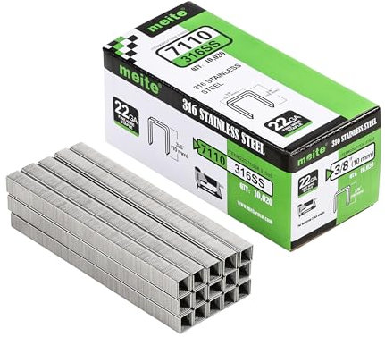 meite Type 71/10 mm Stainless Steel Staples Marine, Type 71 Upholstery Staples for Staple Gun, 22 Gauge, 9.1 mm Crown, 316 Stainless Steel for Marine Applications (10,000 Counts)