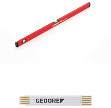 GEDORE red Wasserwaage 1000 mm, mit Vertikal- und Horizontal-Libelle + Holzgliedermaßstab 2000 mm