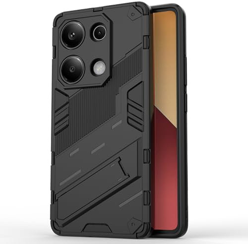 SEAHAI Funda para Xiaomi Poco M6 Pro 4G / Xiaomi Redmi Note 13 Pro 4G Estuche, Carcasa de Antigolpes [Rugged Armour] Soporte Plegable Oculto Silicona TPU Bumper Anti-Caída Case, Negro