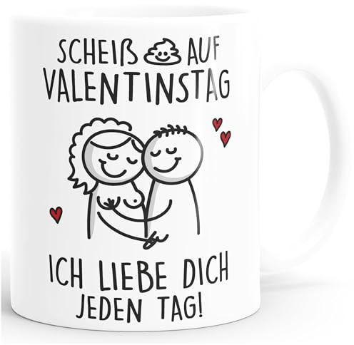 SpecialMe® Kaffee-Tasse Liebe Scheiß auf Valentinstag Lustige Strichzeichnung Geschenk Pärchen Weiss standard
