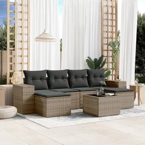 SECOLI Conjunto de muebles de jardín de ratán con espacio de almacenamiento XXL, muebles de terraza, sofá de salón, grupo de asientos de ratán, muebles de esquina, juego de muebles de balcón, color