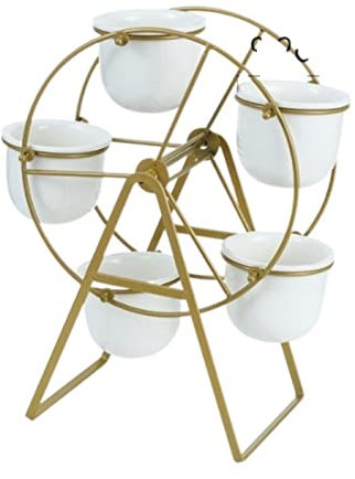 RAABYU Support Pour plantes Support Pour plantes Support à Fleurs Support à Fleurs en métal Avec Pot en céramique Plan d'étagère Pour plantes à plusieurs niveaux Pour l'extérieur et l'intérieur