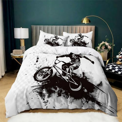 CozyRest Bettwäsche-Set 135x200 cm Kultur des BMX-Sports Bettbezug, Weiche Atmungsaktiv BMX-Fahrer Im Rock-Stil Druck Bettwäsche-Sets Kind Bettbezüge und 2 Kissenbezug 80x80 cm mit Reißverschluss