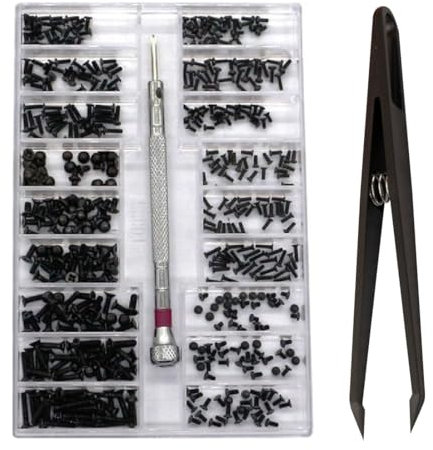 500 Piezas Micro Tornillos con Destornillador, Tiny Micro Repair Screw Kit,18 Tamaños de Mini Tornillo, Tornillos Autorroscantes Pequeños Kit, para Reparar Gafas,Relojes,Pequeña Electrónica